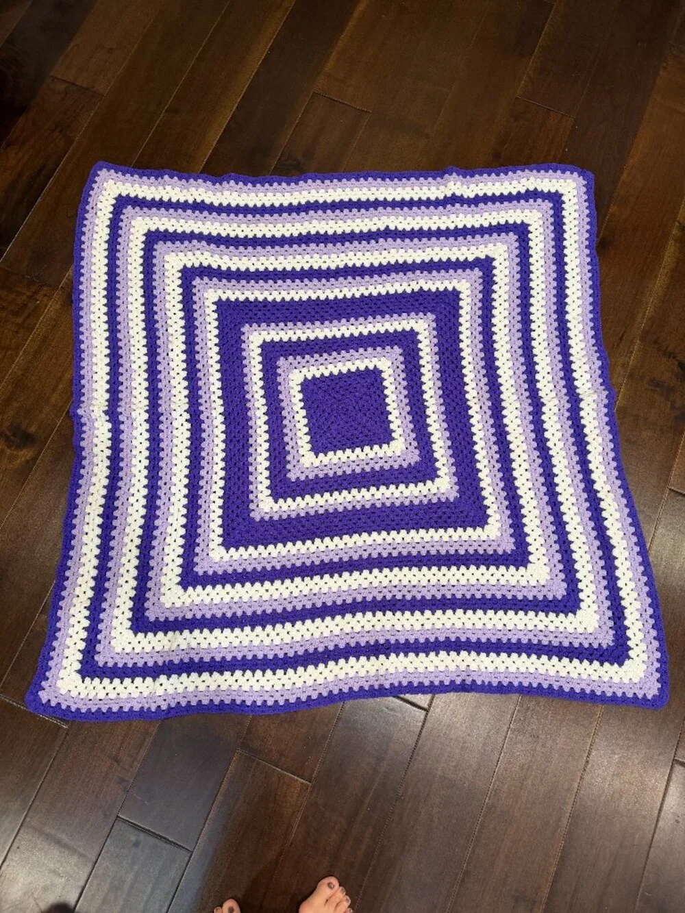 Vintage Handmade Crochet Crocheted Baby Blanket Approximately 4 ft square Purple